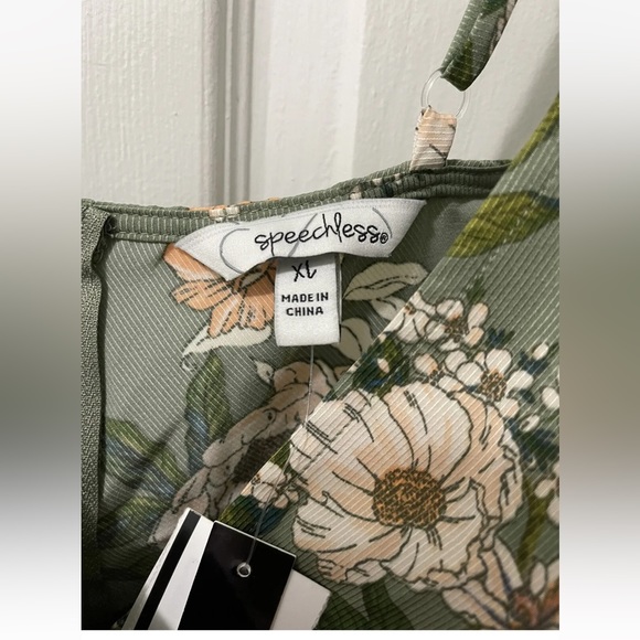 SPEECHLESS Green Tie Ruffled Spaghetti Strap A-line Floral Mini Dress Juniors XL - Picture 8 of 10